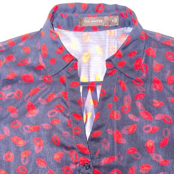 THE LIMITED | Red Lip Print Sheer Button-Down Blouse - Picture 3 of 5